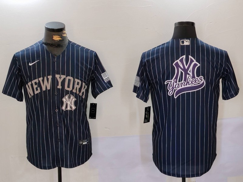 Men New York Yankees Blank Blue stripe joint name 2024 Nike MLB Jersey style 91213->indianapolis colts->NFL Jersey